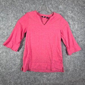 Lands' End Linen Blend Pullover Top Women's Pink Mid Sleeve Casual Coastal Size